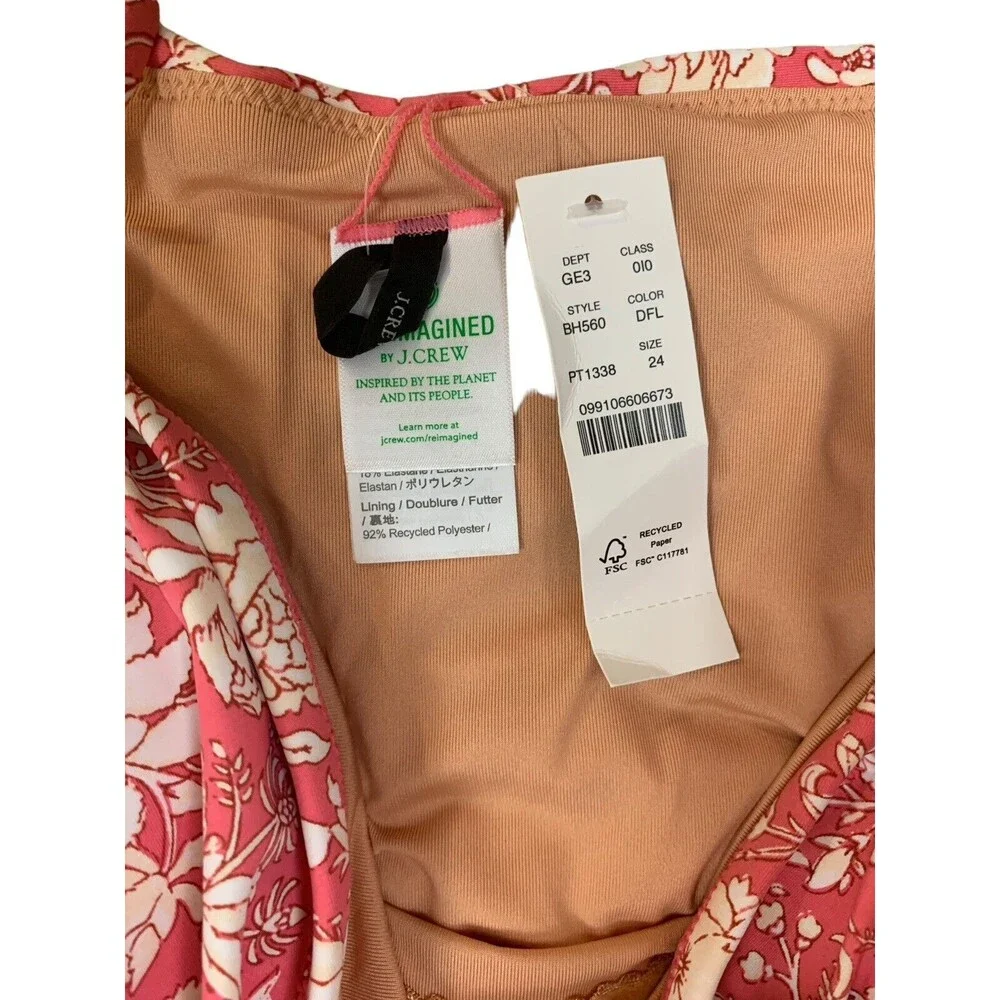 J. Crew Women's 24 Pink Tossed Floral Ruched Sweetheart One-Piece Swimsuit New! - Picture 8 of 11